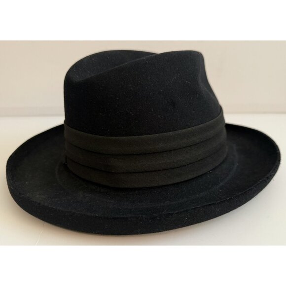 Deion by Dobbs Golden Coach Men's Vtg Black Felt Fedora Hat Feather Size 6 7/8 - Picture 3 of 9